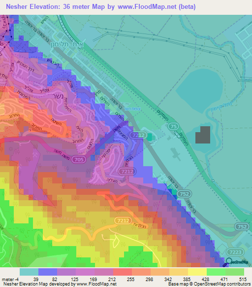 Nesher,Israel Elevation Map