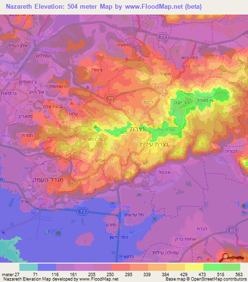 Nazareth,Israel Elevation Map
