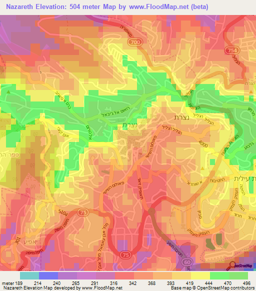Nazareth,Israel Elevation Map