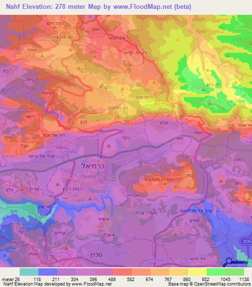 Nahf,Israel Elevation Map