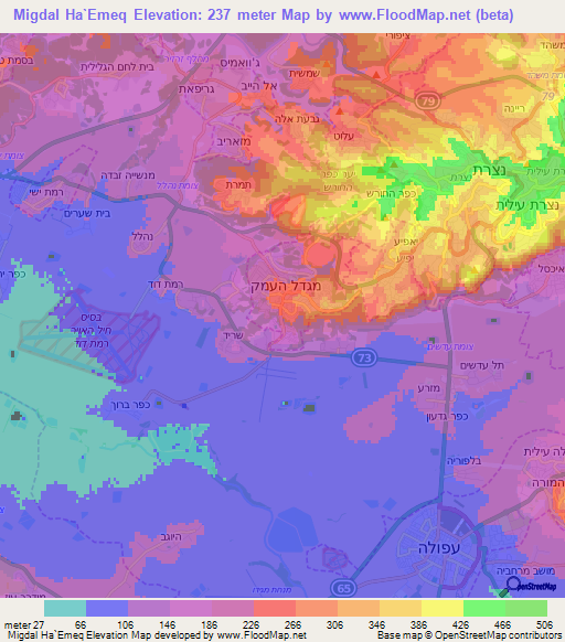 Migdal Ha`Emeq,Israel Elevation Map