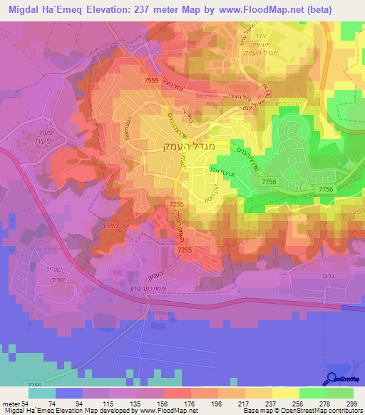 Migdal Ha`Emeq,Israel Elevation Map