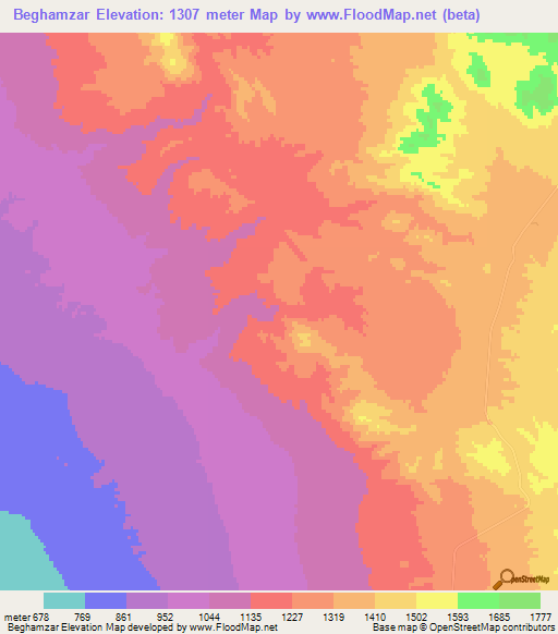 Beghamzar,Iran Elevation Map