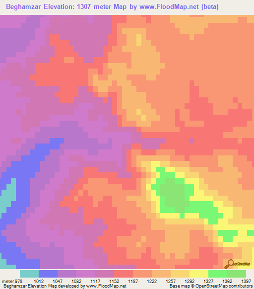 Beghamzar,Iran Elevation Map