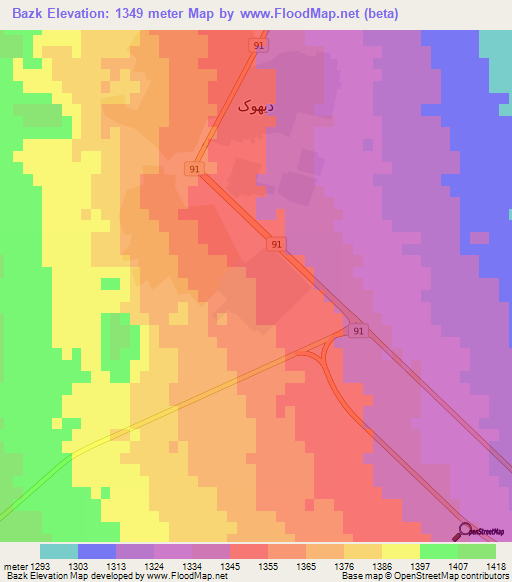 Bazk,Iran Elevation Map