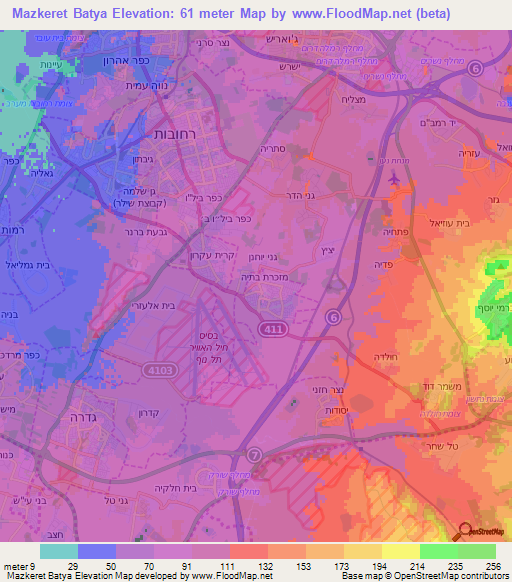 Mazkeret Batya,Israel Elevation Map