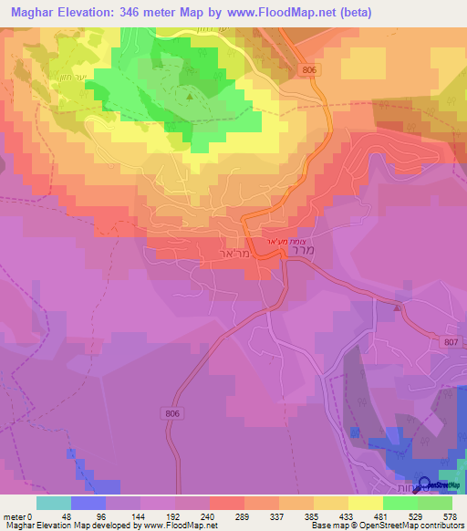 Maghar,Israel Elevation Map