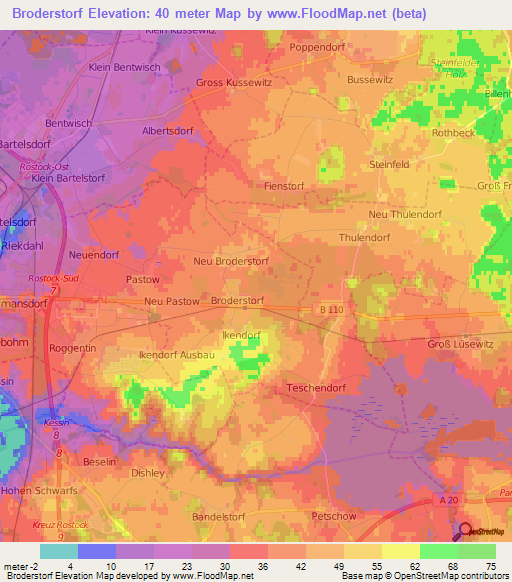 Broderstorf,Germany Elevation Map
