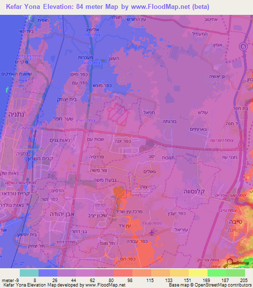Kefar Yona,Israel Elevation Map