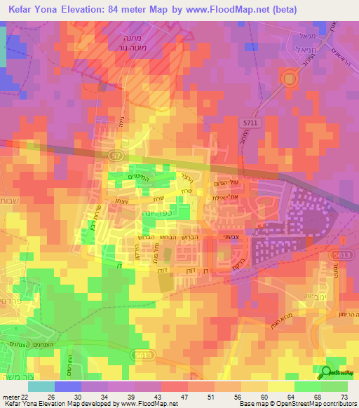 Kefar Yona,Israel Elevation Map