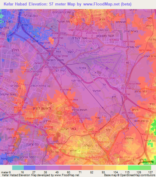 Kefar Habad,Israel Elevation Map