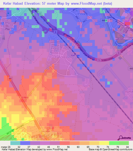 Kefar Habad,Israel Elevation Map