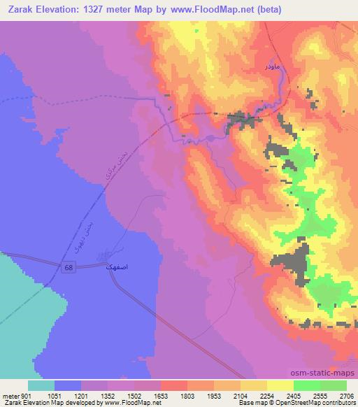 Zarak,Iran Elevation Map