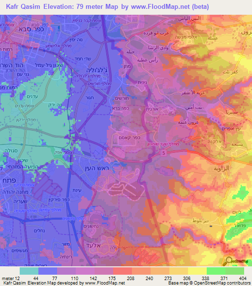 Kafr Qasim,Israel Elevation Map