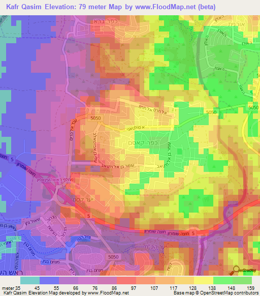 Kafr Qasim,Israel Elevation Map