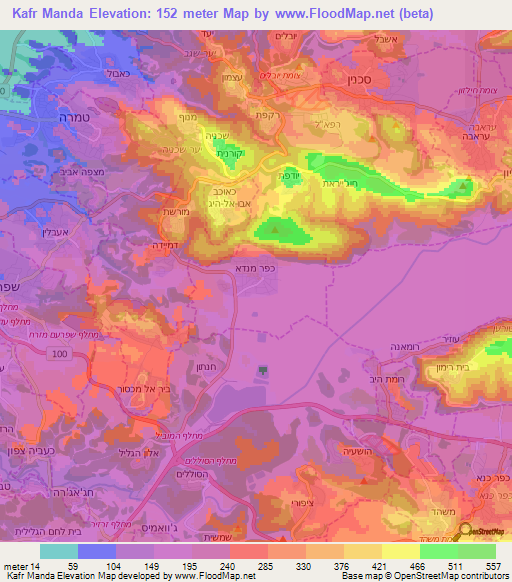 Kafr Manda,Israel Elevation Map
