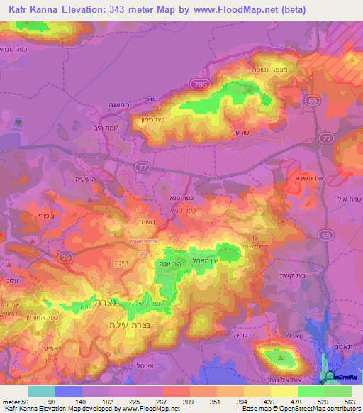 Kafr Kanna,Israel Elevation Map