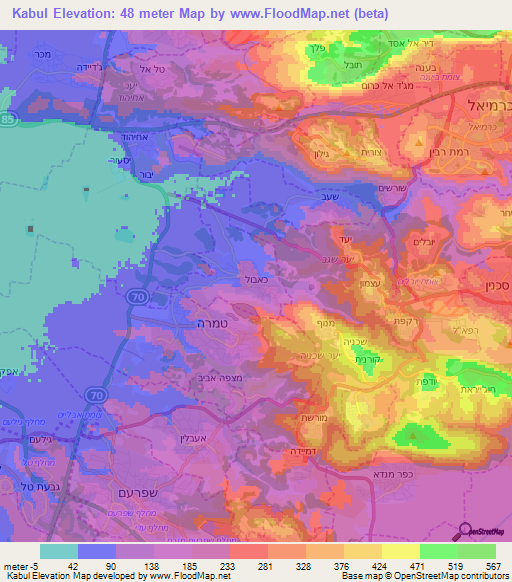 Kabul,Israel Elevation Map