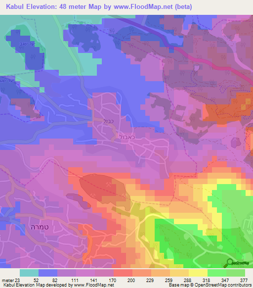 Kabul,Israel Elevation Map