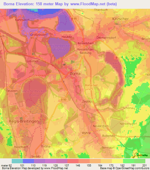 Borna,Germany Elevation Map