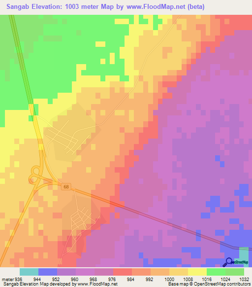 Sangab,Iran Elevation Map