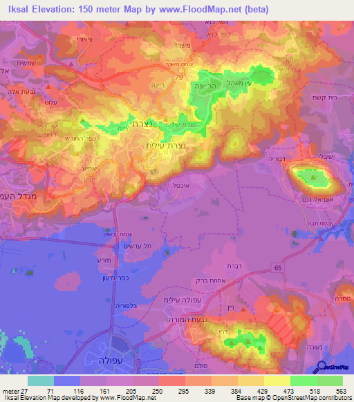 Iksal,Israel Elevation Map