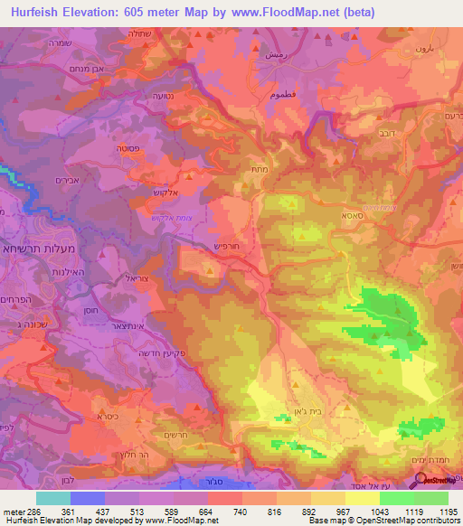 Hurfeish,Israel Elevation Map