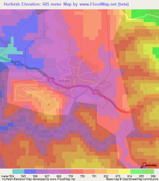 Hurfeish,Israel Elevation Map