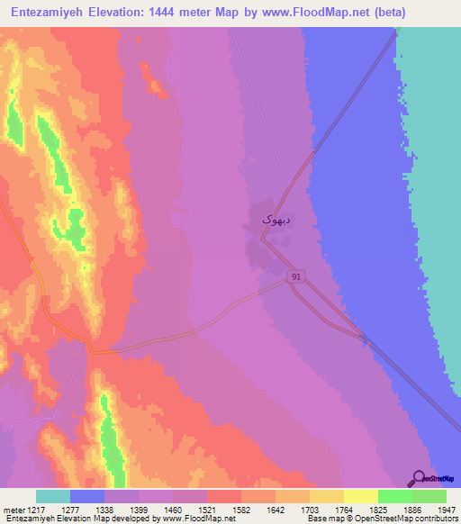 Entezamiyeh,Iran Elevation Map