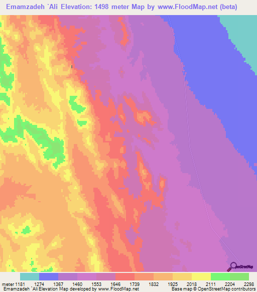 Emamzadeh `Ali,Iran Elevation Map