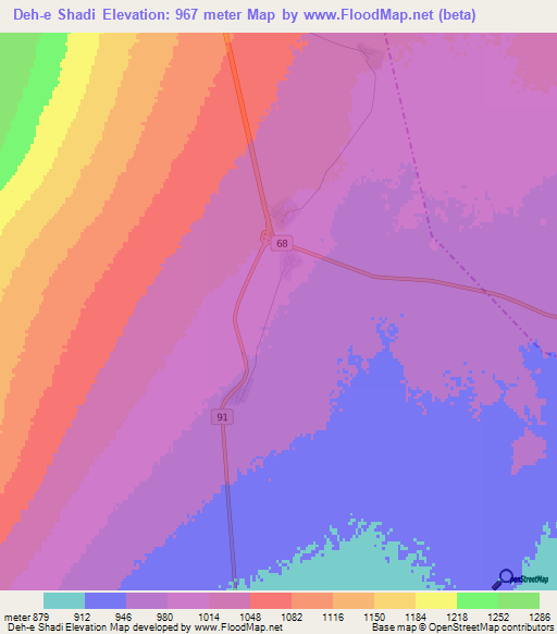 Deh-e Shadi,Iran Elevation Map