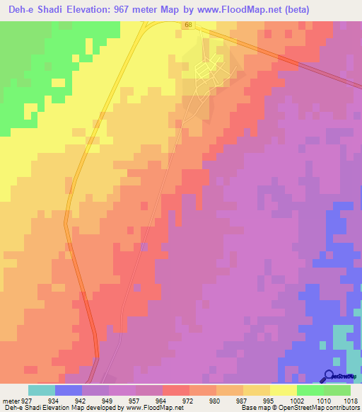 Deh-e Shadi,Iran Elevation Map