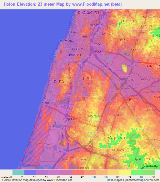 Holon,Israel Elevation Map