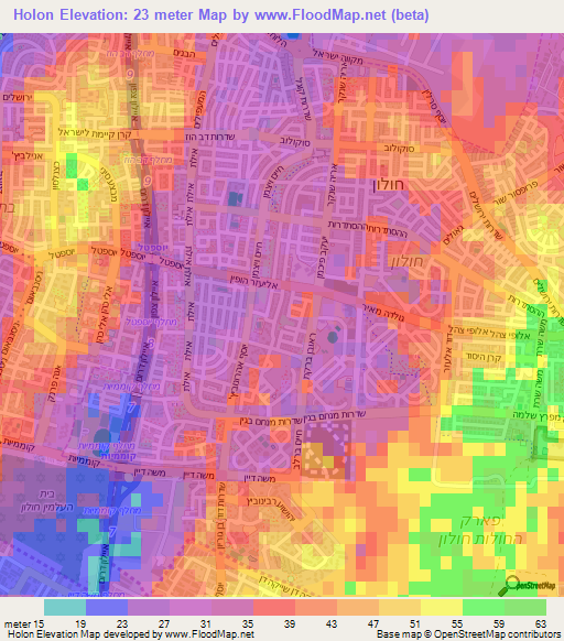 Holon,Israel Elevation Map