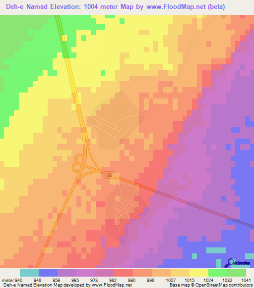 Deh-e Namad,Iran Elevation Map