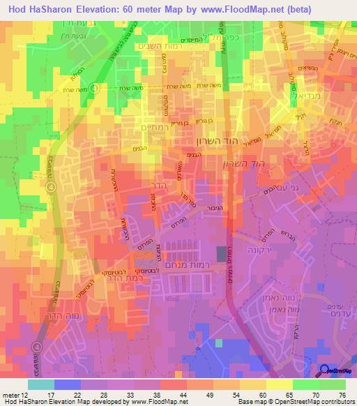 Hod HaSharon,Israel Elevation Map