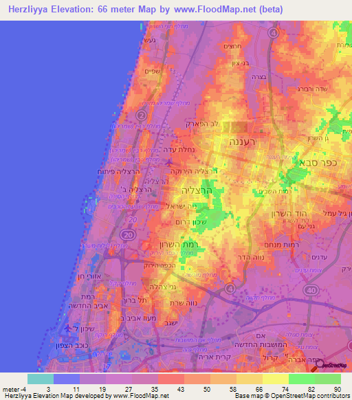 Herzliyya,Israel Elevation Map