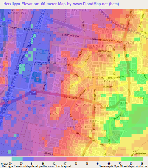 Herzliyya,Israel Elevation Map