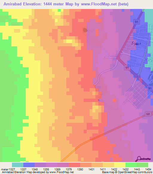 Amirabad,Iran Elevation Map