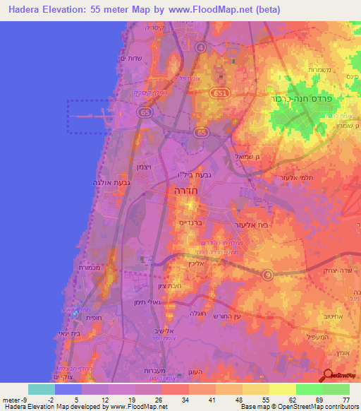 Hadera,Israel Elevation Map