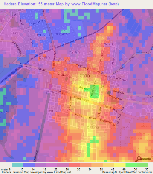 Hadera,Israel Elevation Map