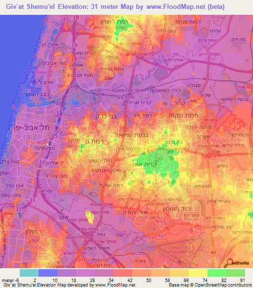 Giv`at Shemu'el,Israel Elevation Map