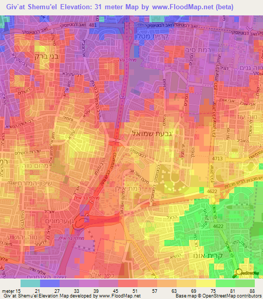 Giv`at Shemu'el,Israel Elevation Map