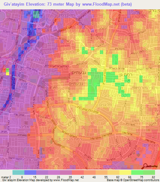 Giv`atayim,Israel Elevation Map