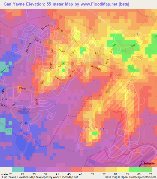Gan Yavne,Israel Elevation Map