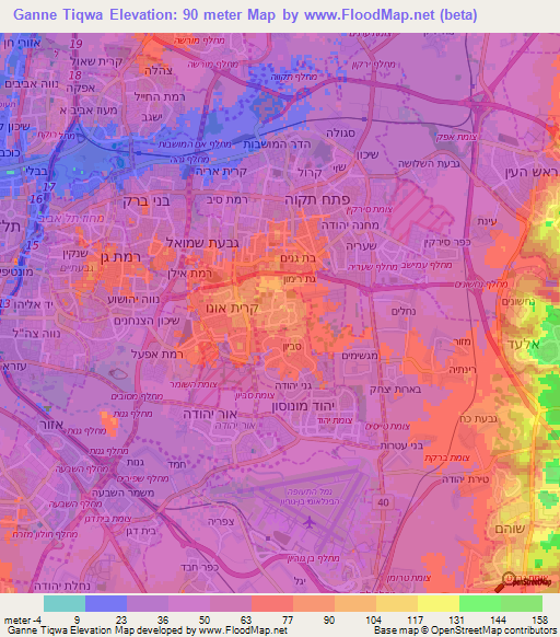 Ganne Tiqwa,Israel Elevation Map