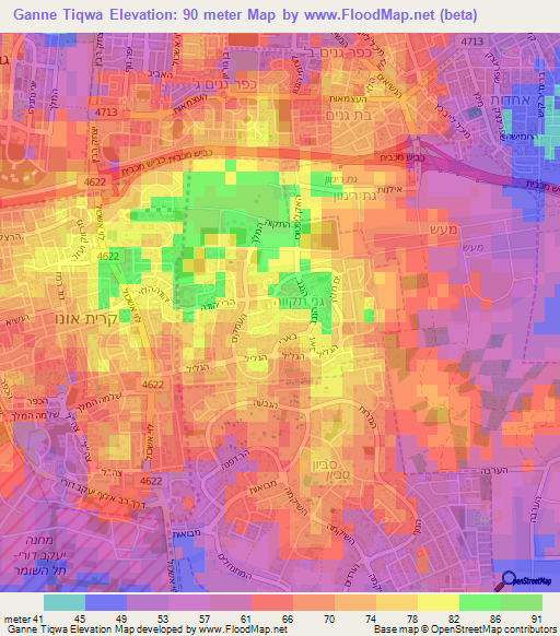 Ganne Tiqwa,Israel Elevation Map