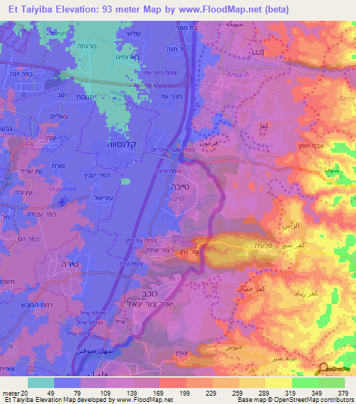 Et Taiyiba,Israel Elevation Map