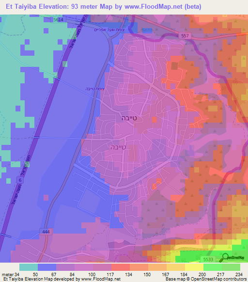 Et Taiyiba,Israel Elevation Map