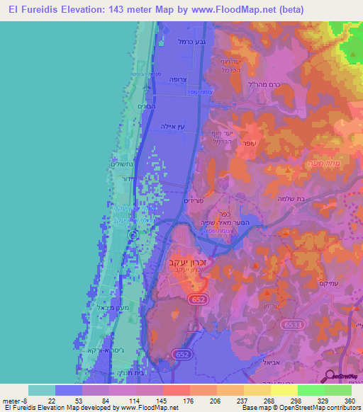 El Fureidis,Israel Elevation Map